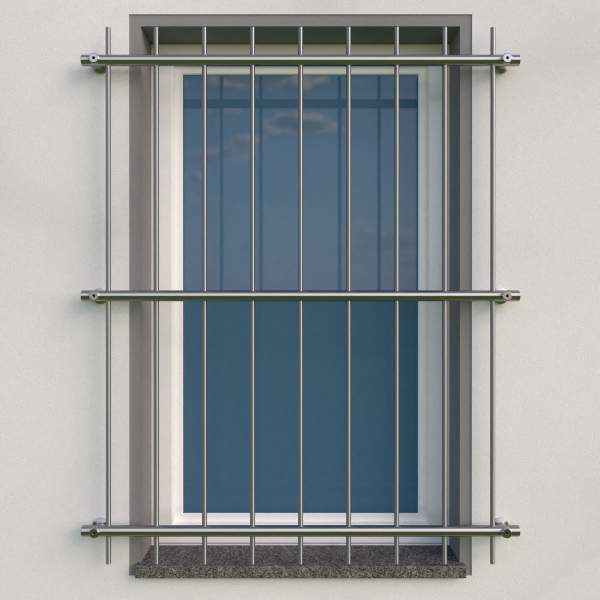 Fenstergitter aus Edelstahl Rundrohr ø 26,9 mm / Höhe 900 - 1600 mm / 3 Gurte Fenstergitter aus Edelstahl Rundrohr ø 26,9 mm / Höhe 900 - 1600 mm / 3 Gurte